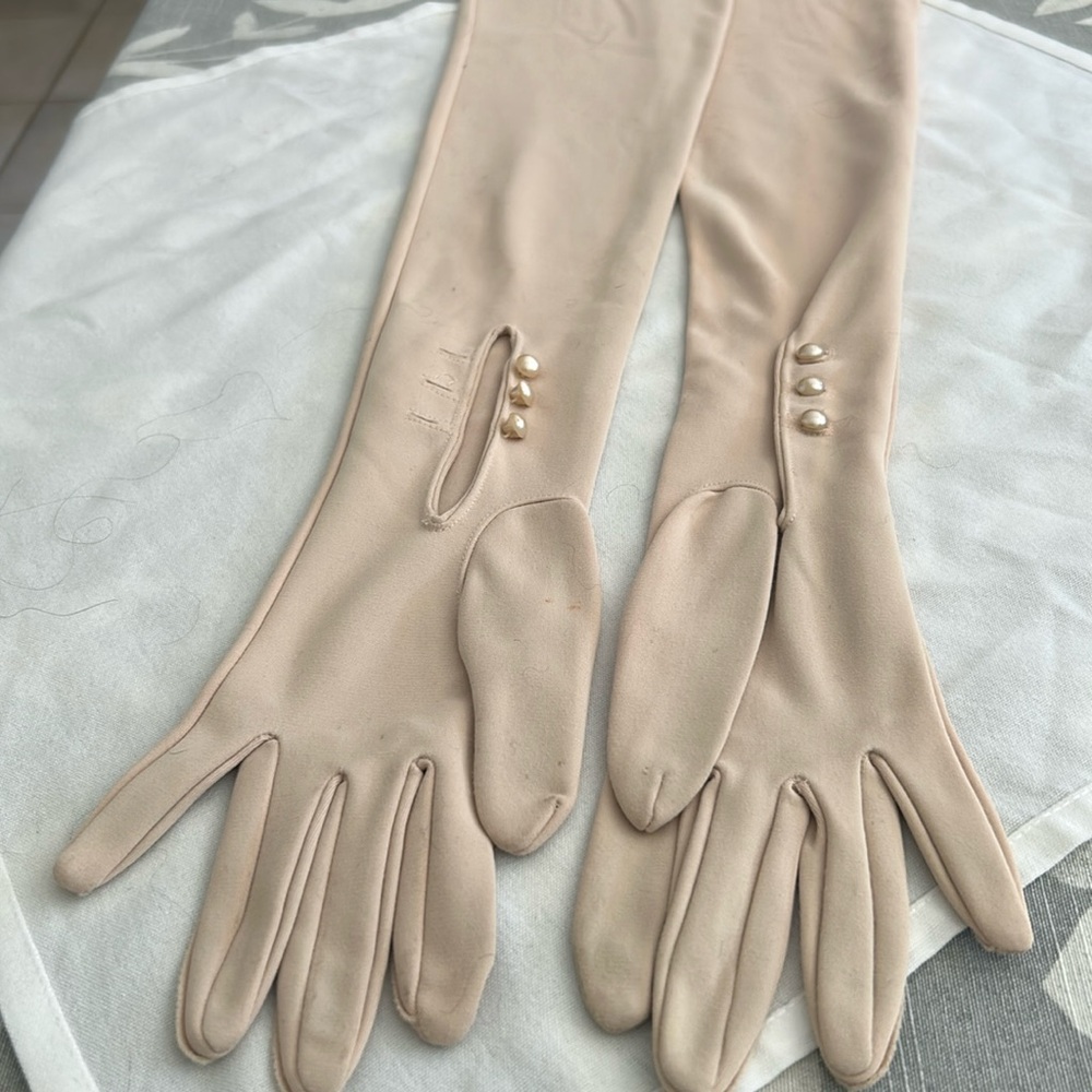 Vintage Long Gloves with Pearl Buttons